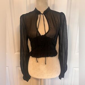 Dolls Kill Black Sheer Tie-Neck Blouse